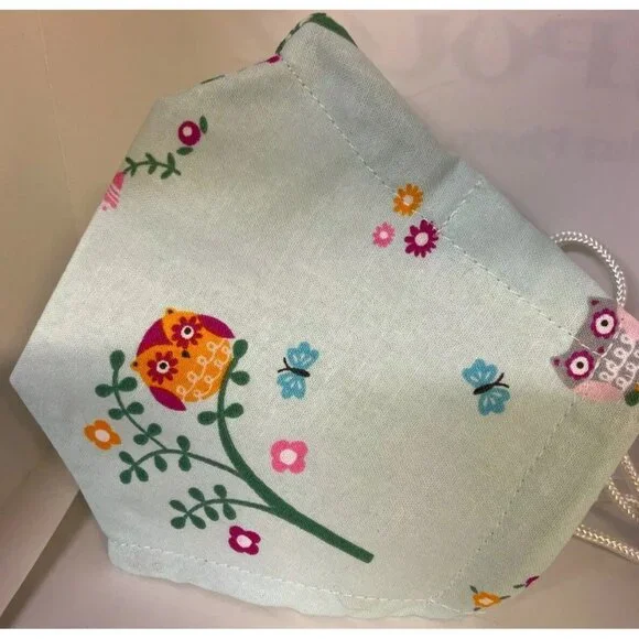 Handmade Owl & Butterfly Cotton Face Mask Adjustable Blue Green - Picture 4 of 4